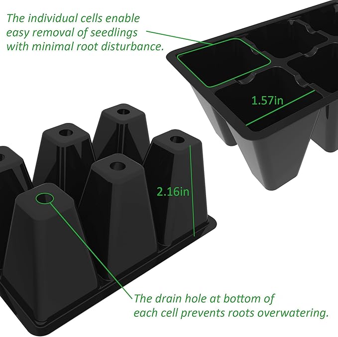 Gardzen 120 Pack 6-Cell Seed Starting Tray for Seedlings, Plant Starter Trays with Drainage Holes for Seed Germination, 5.4x3.7 inches, Black