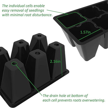 Gardzen 30 Pack 6-Cell Seed Starting Tray for Seedlings, Plant Starter Trays with Drainage Holes for Seed Germination, 5.4x3.7 inches, Black