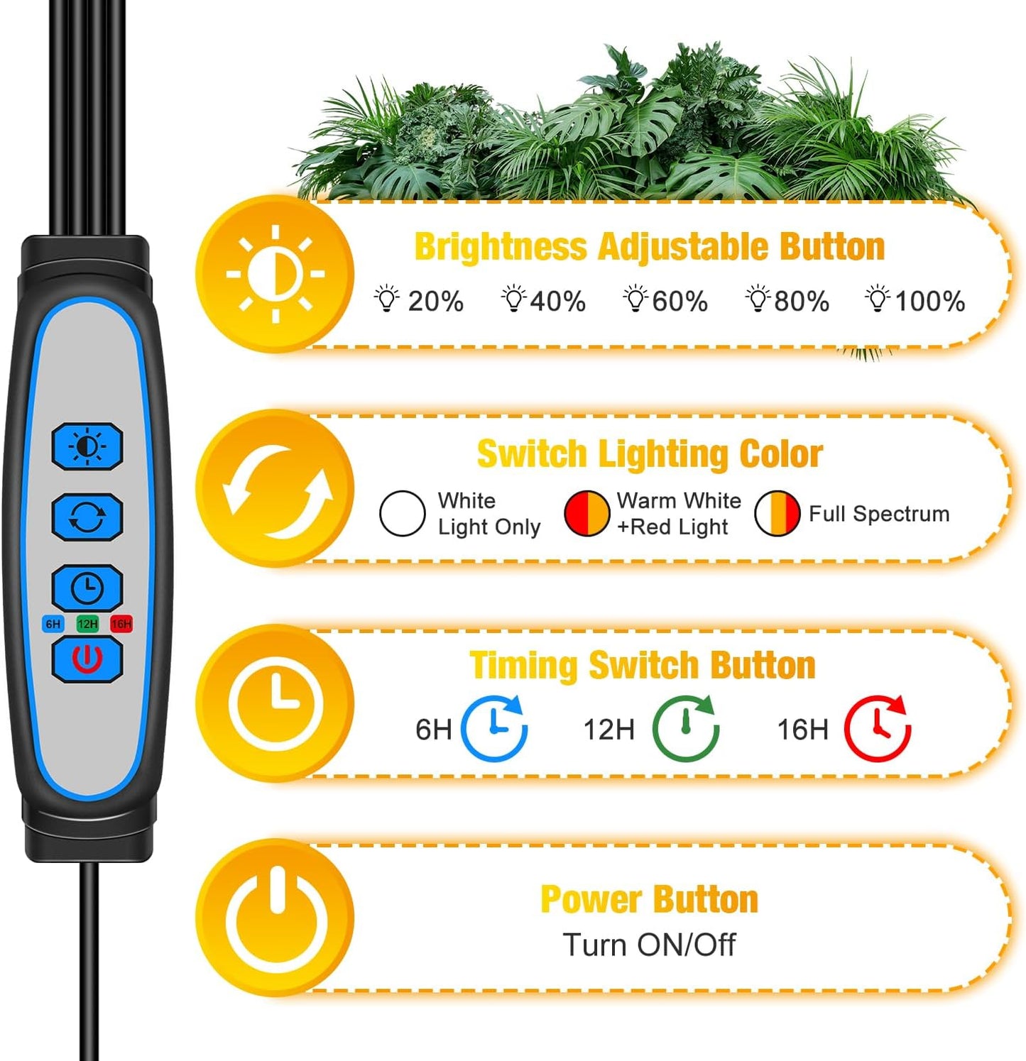 Wolezek Grow lights for Indoor Plants, 4-Head Full Spectrum LED Grow Light with Adjustable Tripod Stand 15-61 inches for Seed Starting, 3500K 6500K 660nm White Red Floor Plant Lamp with 6/12/16H Timer