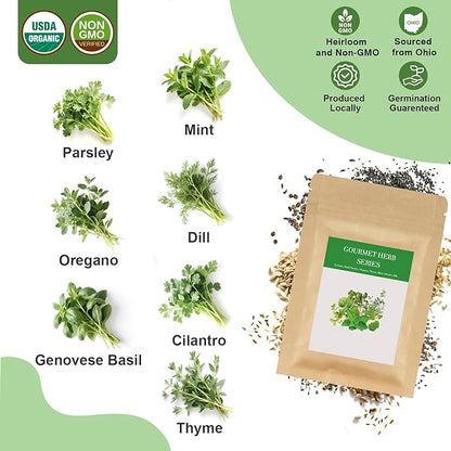 Gourmet Herb Seed Pod Kit for AeroGarden, idoo, Ahopegarden, MUFGA with Basil, Parsley, Thyme, Mint, Cilantro, Dill, Oregano - Hydroponics Supplies for Most Brand (7-pod)