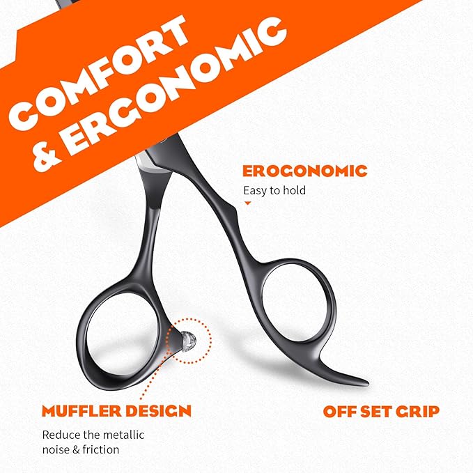 Sirabe HIGH-END Professional Hair Thinning Shears Barber Hair Cutting Texturizing Teeth Scissors with Case, Ultra 440C Sharp Blades for Salon Home Hairdressing Black