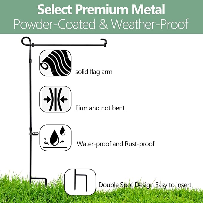 2 Pack Garden Flag Stand Holder Pole,Premium Powder-Coated Weather-Proof Metal Paint Yard Flag Stand with Tiger Clip and Spring Stoppers,House Flag Pole Holder for Outdoor Garden Lawn