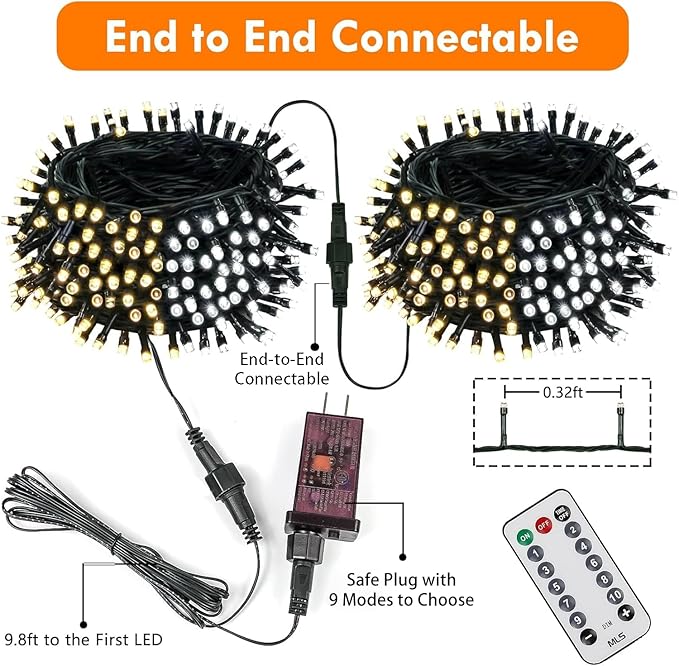 75.8 FT 200 LED Color Changing Christmas String Lights with Remote & Timer & Memory Function, 9 Lighting Modes Waterproof Fairy Lights for Xmas Tree Yard Holiday Party Garden (Warm White & Cool White)