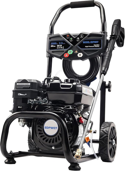 3500 PSI Gas Pressure Washer, 2.3 GPM – Heavy Duty High Power with 209CC 7HP Engine, 25Ft Pressure Hose, Axial Aluminum Pump, Soap Tank, 4 Quick Connect Nozzles (Black)