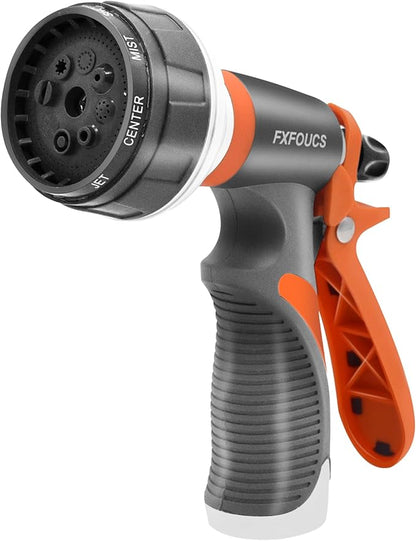 Garden Hose Nozzle Sprayer– this high heavy-duty spray nozzle offer 8 watering patterns for watering plants, lawns & gardens, washing cars, household cleaning and showering pets. (Grey Orange)