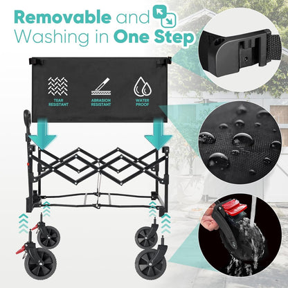 Sekey Collapsible Wagon Cart Foldable with 220LBS Weight Capacity, Lightweight Portable Folding Grocery Shopping Cart with Wheels for Camping Sports Beach and Shopping.Black