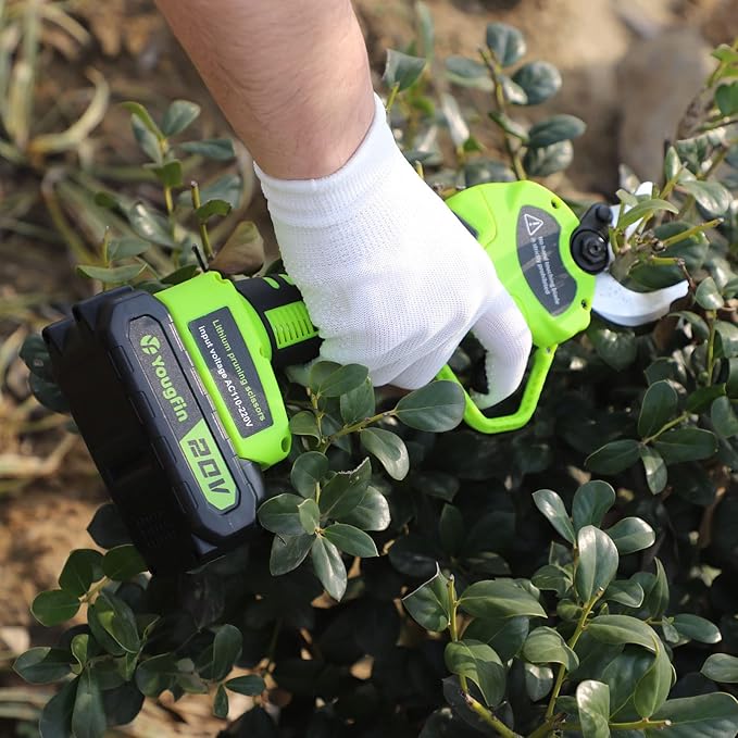 Electric Pruning Shears, Yougfin 1.12" Wood Ranger Power Shear with 2 * 20V Batteries Powered Pruning Shears for Gardening Power Pruners Cordless with SK5 Replacable Blade Effortless Safe System