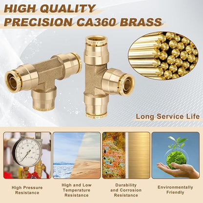 1/2" Quick Push to Connect Fittings Brass Union Tee Shaped Joint DOT Approved 1/2 Inch OD 3 Way Tube Air Line Adapter Air Spring Suspension Kit for Car Truck Trailers and Air Brake System 2pcs