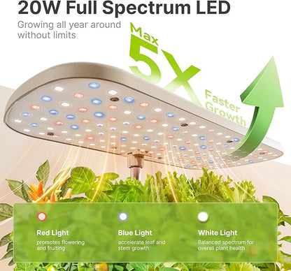 SUNCOZE Hydroponics Growing System Kit 12 Pods, Indoor herb Garden with 20W LED Grow Light, Visible Water Tank with Pump, 2.2"-12.4" Adjustable Height Indoor Gardening System, Gardening Gifts, Beige