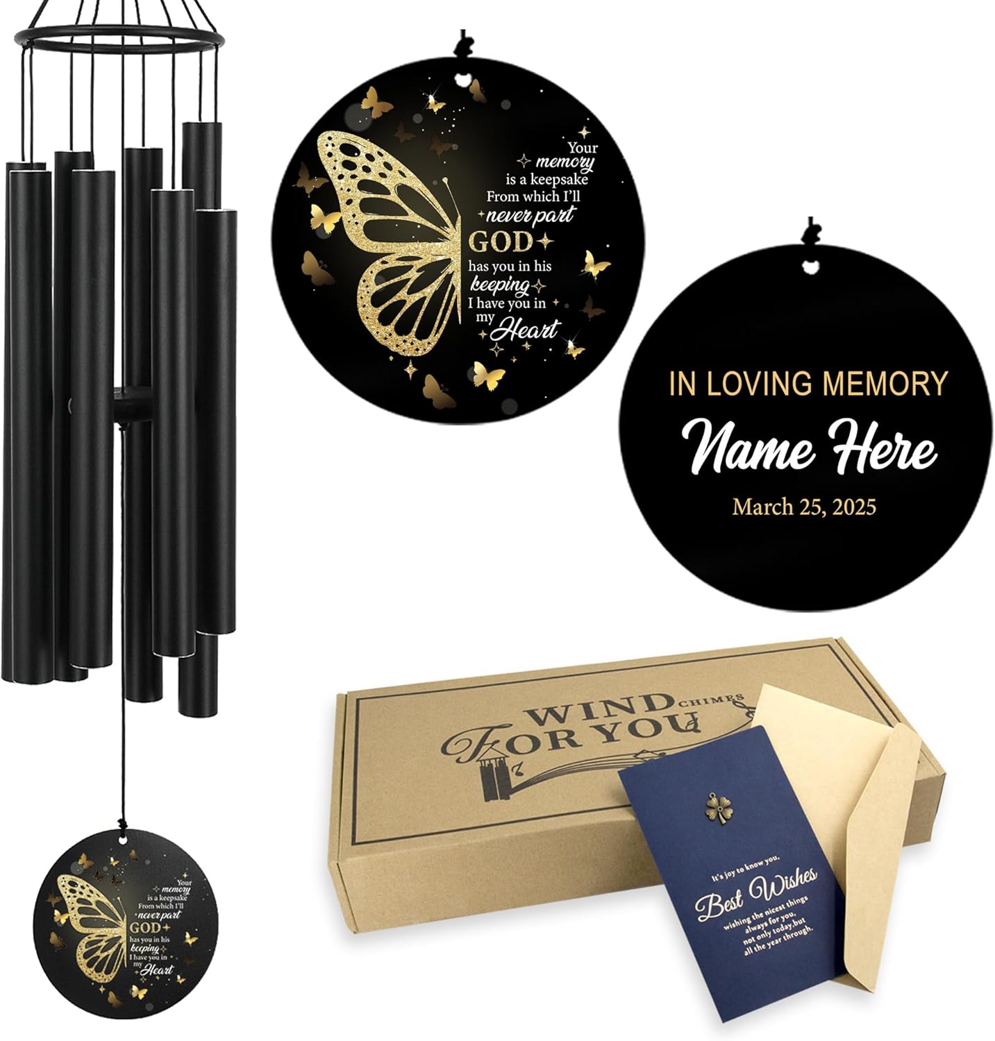 Personalized 36" Memorial Wind Chimes, Bereavement Gift to Honor a Loved One's Remembrance, Sympathy Gift for Loss of Mother Father Husband, for Outdoor Garden