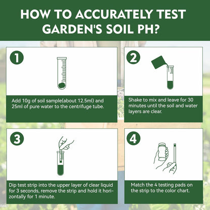 Soil Test Kit for pH 3.5–9 with Tube, 100 Soil pH Test Strips for Accurate Testing pH Level of Garden Lawn Flower Grass Vegetable Dirt Yard, Outdoor Indoor Plants