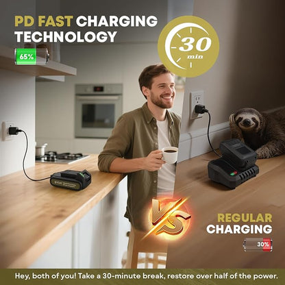 Mini Chainsaw Cordless 5 inch 36Ft/s Brushless Electric Chainsaw Pruning Saw with 21V 5Ah Battery 2PCS PD Fast Charging Batteries & 2 Chains for Tree Branch Wood Cutting Gardening for Men Dad Husband