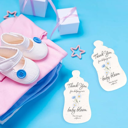 Baby Bottle Shaped Seed Paper – 15 Blue Baby Shower Favors for Guests with Wildflower Seeds, Writable & Plantable, Gender Reveal, Birthday Gifts for Guest