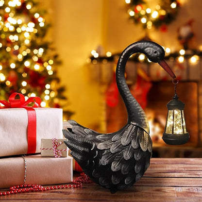 HONGLAND Solar Garden Statue Outdoor Swan Decor Bird Decor Lawn Ornament for Backyard Patio Porch Poolside（Black）