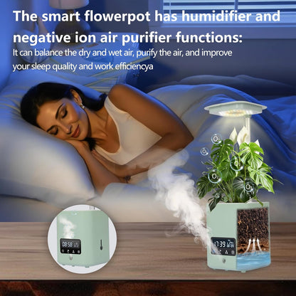 Multifunctional Intelligent Flower Pot,Indoor Desktop Green Hydroponics Planting Flowerpot with Bluetooth Speaker,Adjustable Plants LEDGrow Light,humidifier, Air Purification,Desk lamp