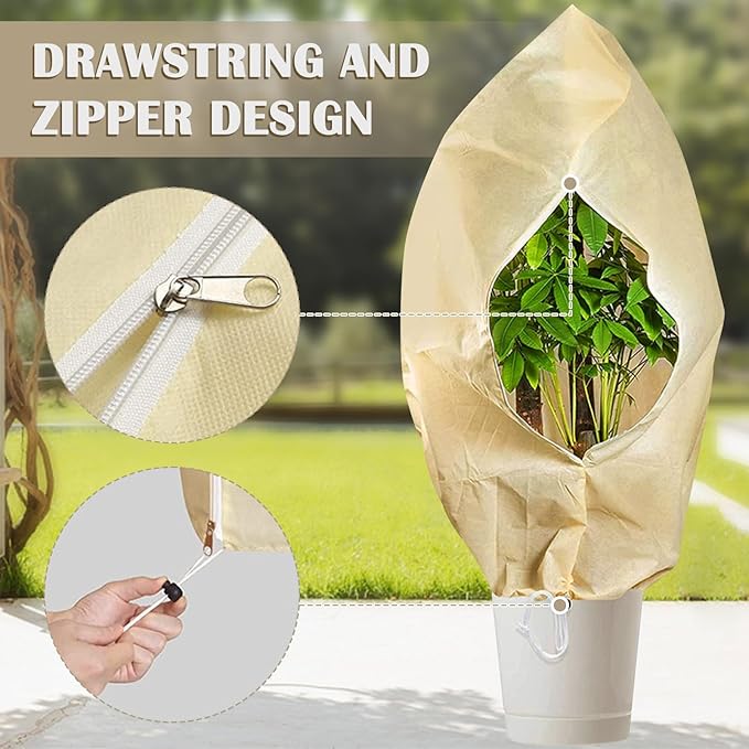 LangRay Plant Covers Freeze Protection, Winter Frost Cloths 2.8oz/yd² with Zipper and Drawstring, Garden Cover Protective Blankets for Outdoor Plants Fruit Palm Olive Trees (23in*31in 2pcs)