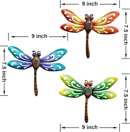 wotieuns Metal Dragonfly Wall Decoration, Garden Fence Outdoor Wall Art, Outdoor Wall Decoration, Outdoor Art Decoration Dragonfly, Suitable for Living Room, Bedroom, Yard and Porch, Set of 3