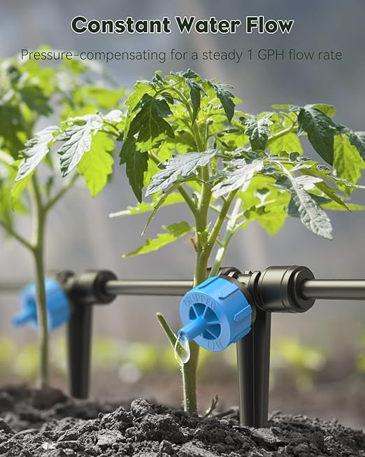 Pawfly Drip Irrigation Kit, Quick-Connect 100 ft. Drip Irrigation System with 1/4" Tubing Drippers and Accessories Plant Watering Devices for Greenhouse Lawn Patio Flower Bed