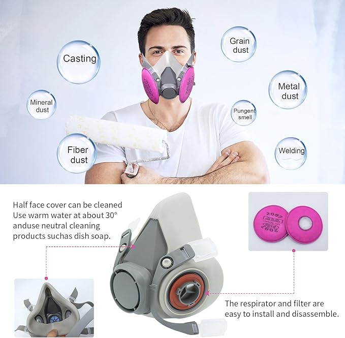 Reusable Respirator Mask - Respirator Mask with Filters, Dust Mask for Spray Paint Chemicals Epoxy Resin