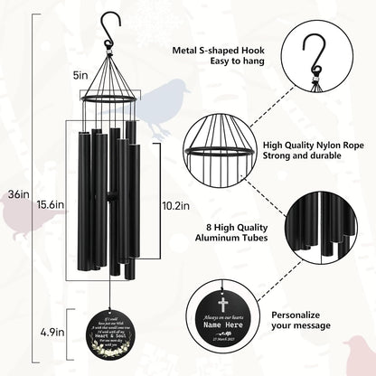 Personalized 36" Memorial Wind Chimes, Bereavement Gift to Honor a Loved One's Remembrance, Sympathy Gift for Loss of Mother Father Husband, for Outdoor Garden