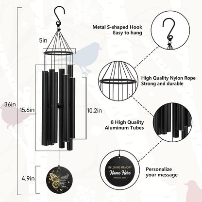 Personalized 36" Memorial Wind Chimes, Bereavement Gift to Honor a Loved One's Remembrance, Sympathy Gift for Loss of Mother Father Husband, for Outdoor Garden