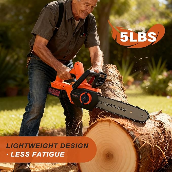 12-Inch Brushless Cordless Chainsaw, Electric Chainsaw with 49.6 FT/S Chain Speed & 42V (2 x 21V MAX) 4.0Ah Batteries with Power Display, Auto Oiling, Wood Cutting & Tree Trimming, Power Gift For Dad