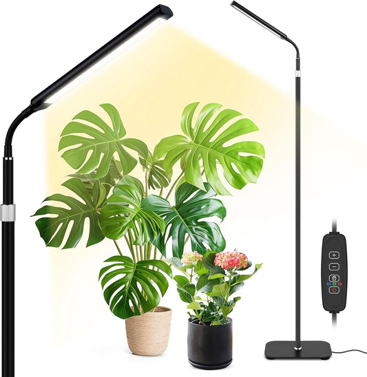 Grow Lights for Indoor Plants, Full Spectrum with High Aluminum Stand,31.5-63in Height Adjustable,cAuto Timer, Flexible Gooseneck,10-Level Dimmable, Floor Lamp for Small Tall Large Plant Growth