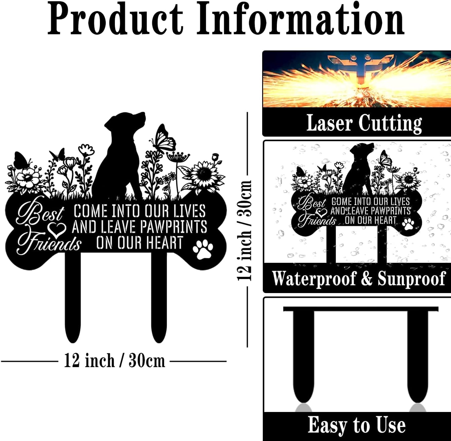 Pet Grave Markers Dog, Metal Pet Metal Memorial Garden Stake, Pets Waterproof Grave Stakes Plaque, Pet Headstone Garden Memorial Graves, Metal Dog Garden Decor 12"