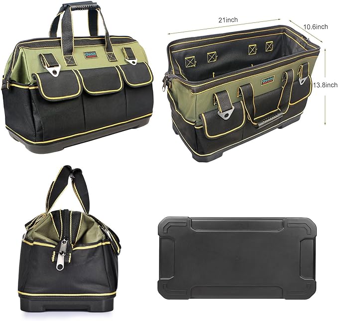 Tool Bag, Ounic 22 Inch Large Heavy Duty With Wide Mouth and Waterproof Strong Molded Base tool Organizer with Adjustable Shoulder Strap Specially Designed for Various Tools（Green)