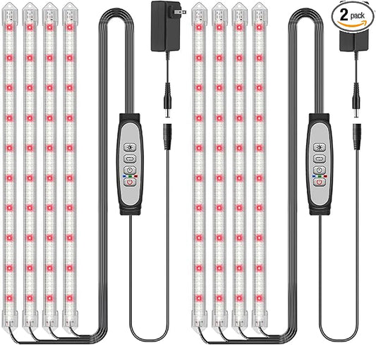 4-Bar Grow Light Strips for Indoor Plants, 16" Full Spectrum Plant Lights, 6500K Sunlike Grow Lights with 6/12/18H Timer, 5-Level Dimmable for Indoor Growing(2 Pack)