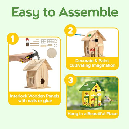 Wooden DIY Bird House Kit for Adults to Build, Outdoor Woodworking Crafts Freestyle Painting, Hanging Birdhouse for Garden Yard Decor Gifts Nesto