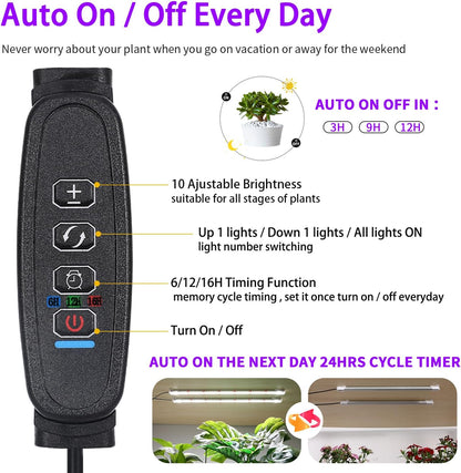 LED Grow Light Strips for Indoor Plants, 16‘’ Full Spectrum 240 LEDs with 4 Install Methods, 6/12/16H Timer, 10 Dimmable Levels, 3 Switch Modes for Seedling Succulent Sunlike Strip (2 Head 2 Pack)