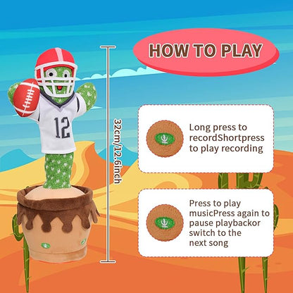 MIAODAM Dancing Football Cactus Toy, Singing, Talking, Record & Repeats What You say with 60 English Songs, Funny Eletronic Baby Toys