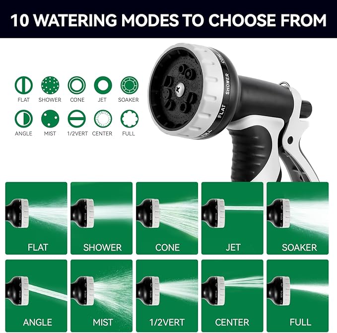 Garden Water Hose Nozzle ABS Water Spray Nozzle with 10 Spray Modes Suitable for Watering Plants, Iawns and Gardens, Car Washing, Cleaning, Showering Pets and Outdoor Fun, Gray