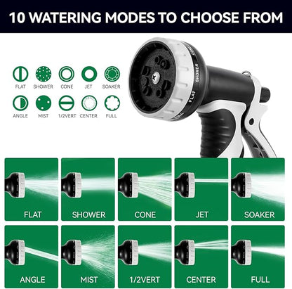 Garden Water Hose Nozzle ABS Water Spray Nozzle with 10 Spray Modes Suitable for Watering Plants, Iawns and Gardens, Car Washing, Cleaning, Showering Pets and Outdoor Fun, Gray