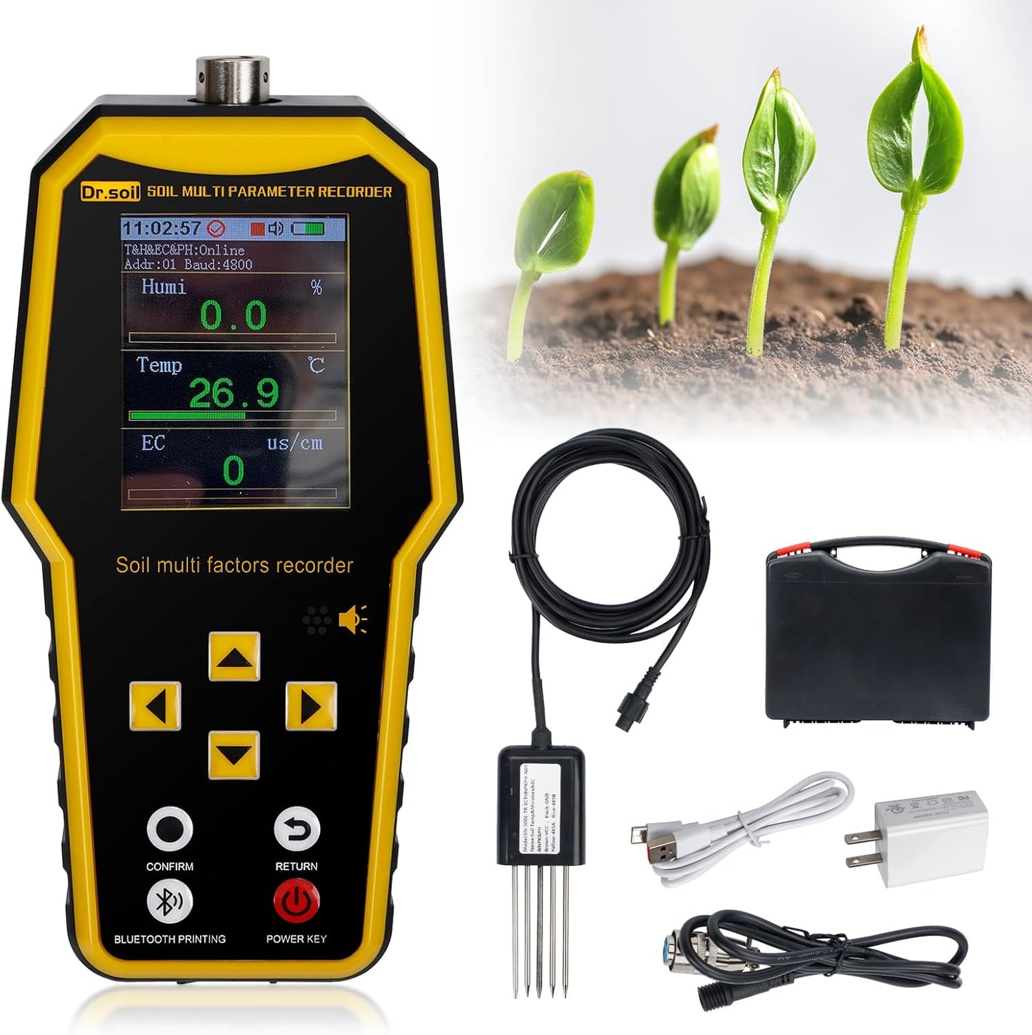 New 7 in 1 Soil Tester with LCD Display, Nitrogen Phosphorus Potassium NPK Tester, Handheld Soil PH Meter Kit, Temperature, Conductivity, Moisture, EC Meter for Agriculture and Surveying