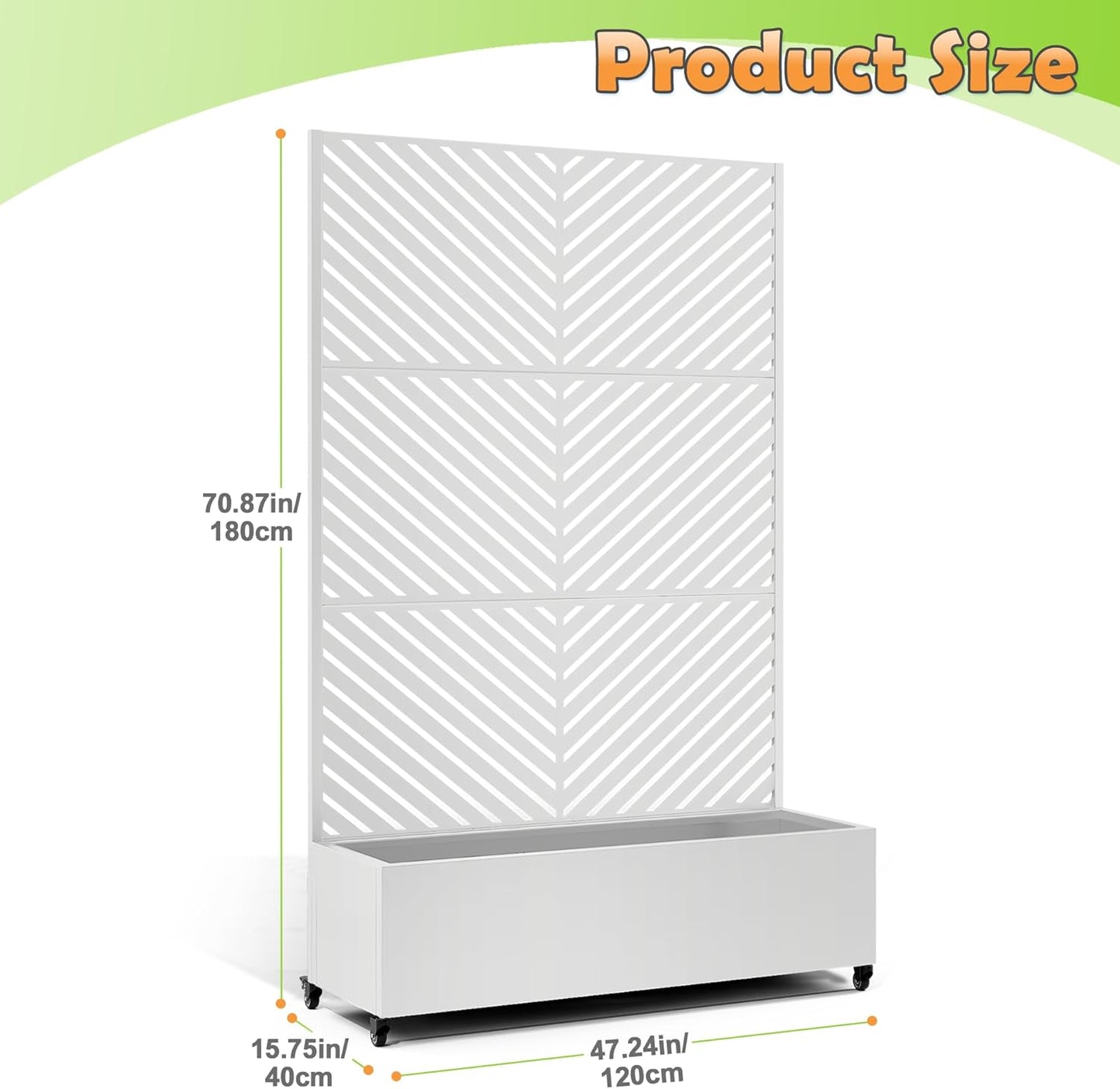 Metal Raised Garden Bed with Trellis, 2-in-1 Planter Box & Privacy Screen for Climbing Plants, Outdoor Standing Flower Bed with Drainage Holes, 47.2" L x 16.7" W x 70.8" H, White-Parallel