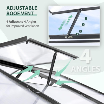 EAGLE PEAK 6x6x7 Outdoor Walk-in Hobby Greenhouse with Adjustable Roof Vent and Rain Gutter, Base and Anchor, Polycarbonate Aluminum Green House for Backyard Garden, Gray