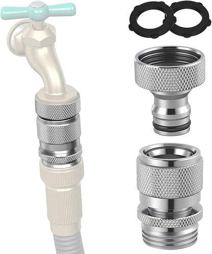 Hibbent Garden Hose Quick Connector, Solid Brass 3/4 Inch GHT Thread Faucet Hose Quick Connect Fitting, Female and Male Adapter
