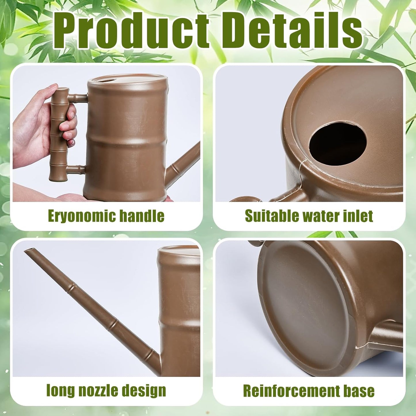ZXJ Watering Can for Outdoor Indoor Plants - Small Plastic Home Garden - with Long Spout - Brown - 64 Oz - 1/2 Gallon