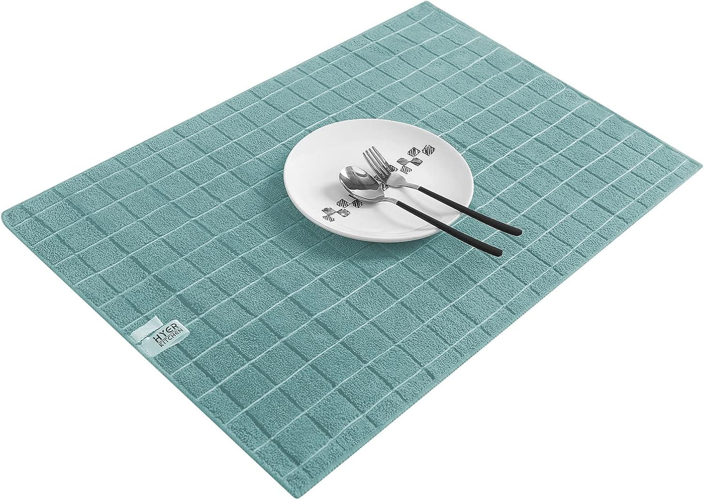 Microfiber Dish Towels - Soft, Super Absorbent and Lint Free Kitchen Towels - 8 Pack (Lattice Designed Lake Blue Colors) - 26 x 18 Inch