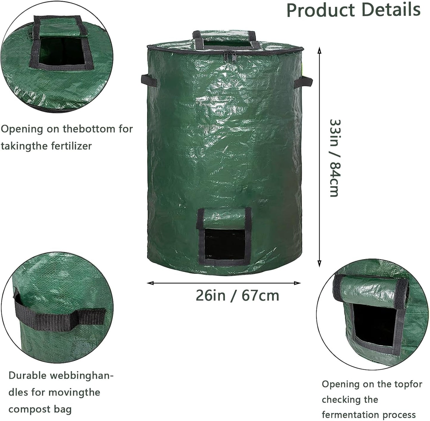 Large Compost Bin Bags,Garden Compost Bin Bags 80 Gallon(300L) Outdoor Foldable Garden Yard Garbage Cans Leaf Bag (Green 2pcs)