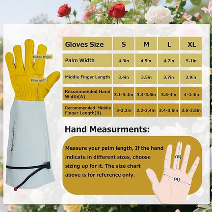 Gardening Gloves Thorn Proof for Rose Pruning & Cactus Trimming, Long Leather Garden Gloves for Women & Men (Small)