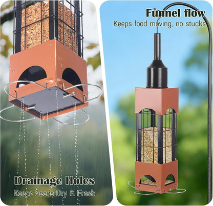 Squirrel Proof Bird Feeders for Outdoors with Weight-Activated, 5LB Metal Hanging Bird Feeders for Outside, Large Wild Feeders for Cardinals, Chickadees, Durable Backyard Feeders