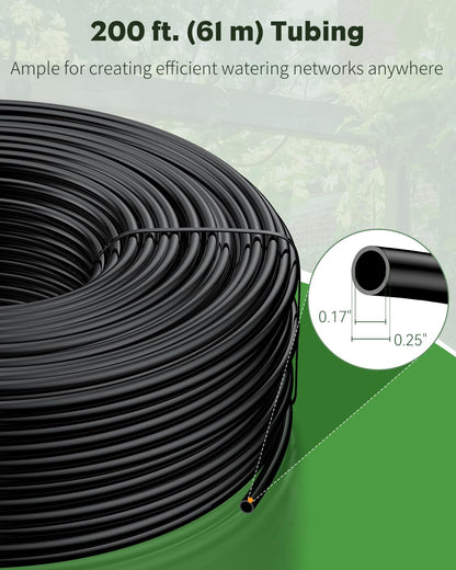 Pawfly 200 ft. 1/4 Drip Irrigation Tubing, Black Distribution Tubing for Drip Irrigation System, Polyethylene Drip Line, Drip Irrigation Hose Tube for Quick-Connect Drip Irrigation Emitters