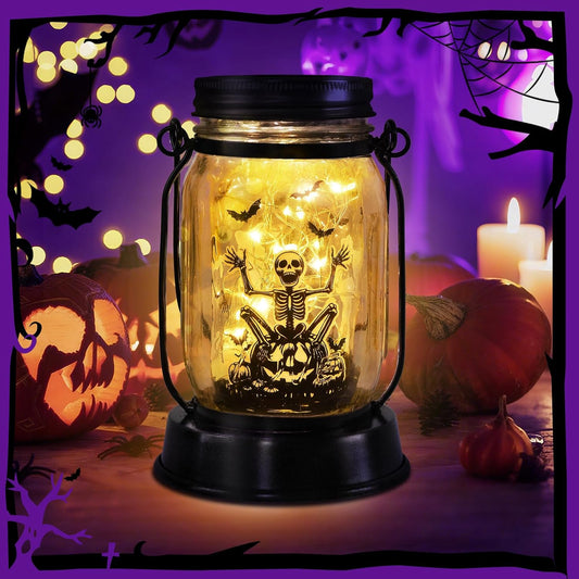 Halloween Decorations Gifts for Women/Men Halloween Skeletons Solar Lanterns Skeleton Decorations Outdoor Lights Solar Garden for Yard, Patio,Backyard,Porch Torches Light