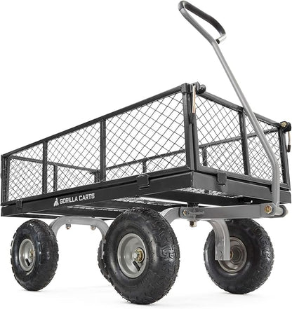 Gorilla Carts Steel Utility Cart, 4 Cu Ft Bed, 800 lb Load Capacity, Black – Heavy-Duty Outdoor Hauling Wagon with Removable Side Panels for Yard, Lawn, Garden or Landscaping