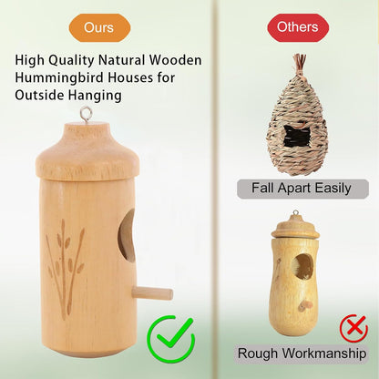 Hummingbird House - Natural Wooden Hummingbird Houses for Outside Hanging, Gardening Gifts for Women Home Decoration 3 Packs