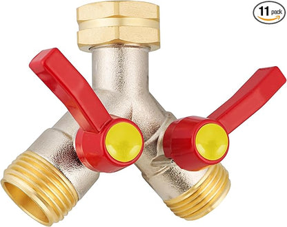 full flow Garden Hose Splitter, 3/4”GHT Inlet Brass Heavy Duty High Flow Hose Splitter 2-Way Full Flow, Hose Y-Valve Faucet Adapter, Runner and Large Outlet with Extended Handle.
