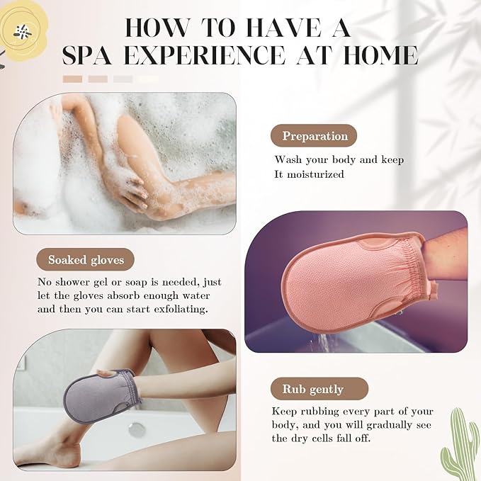 3 Pcs Korean Exfoliating Gloves with Thumb Holes Thorough Exfoliating Mitts for Dead Skin Removal Shower, Machine Washable, Reusable and Skin-friendly Material